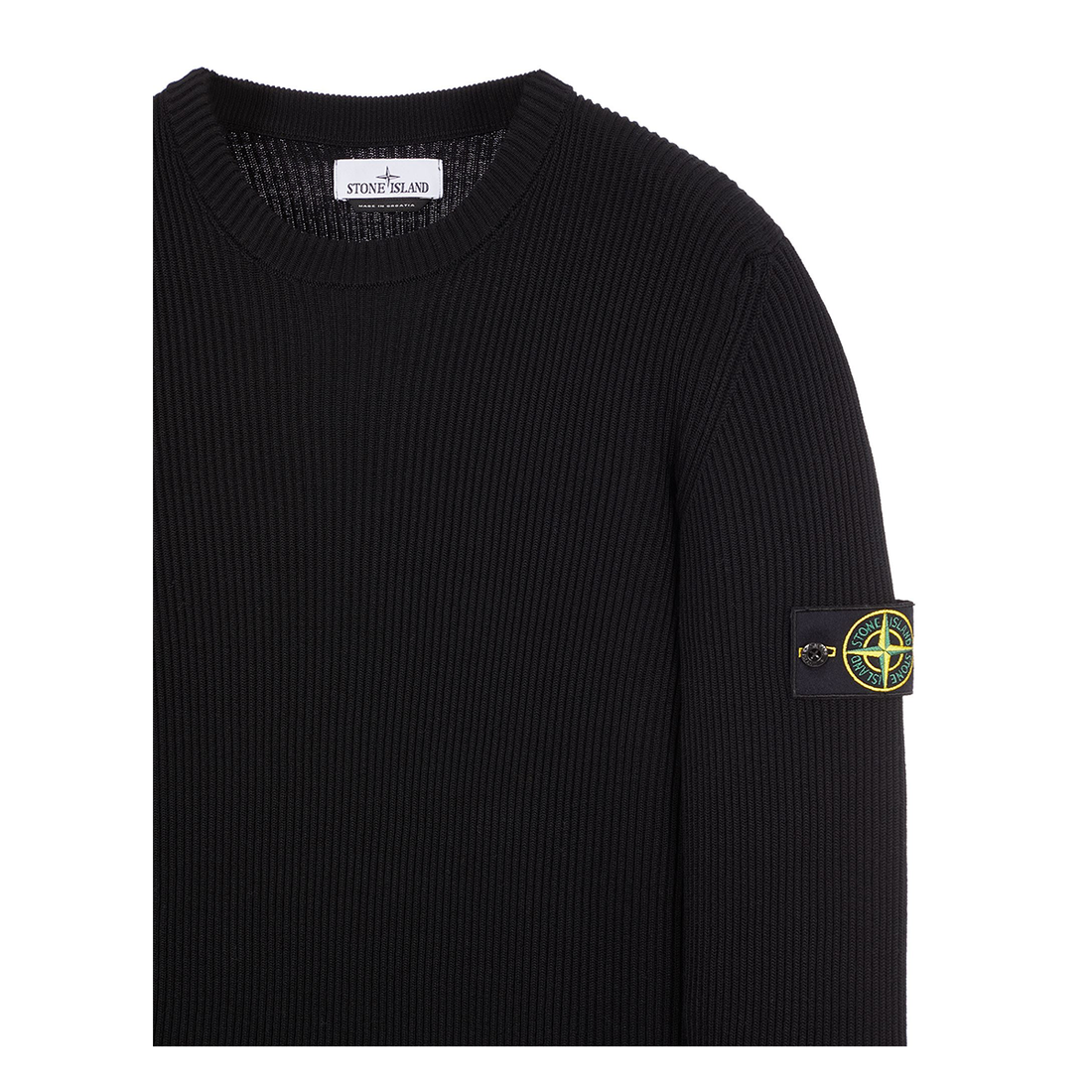 STONE ISLAND CREW NECK RIBBED WOOL JUMPER IN BLACK