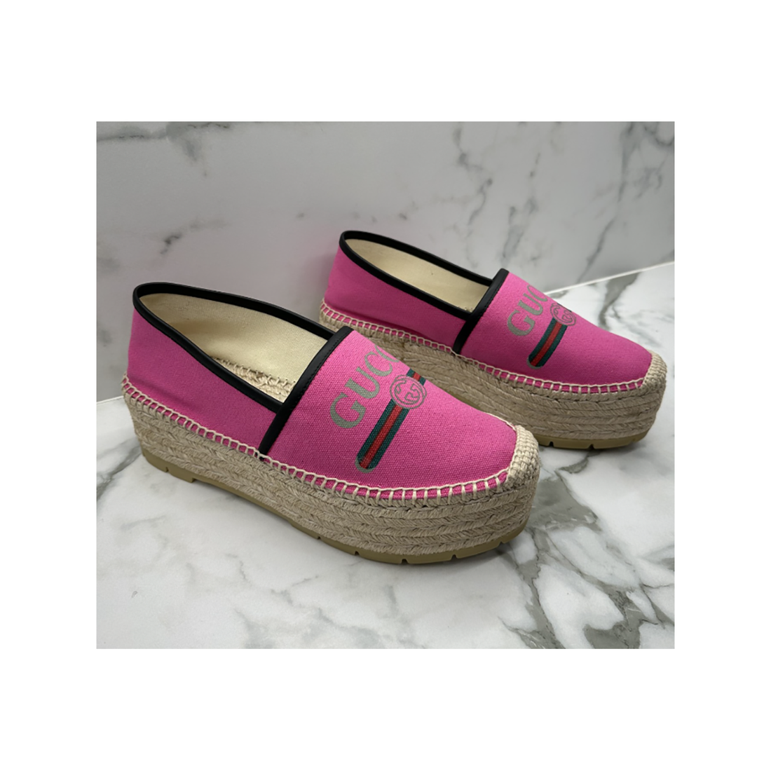 PRELOVED GUCCI PINK CANVAS LOGO ESPADRILLES IN PINK