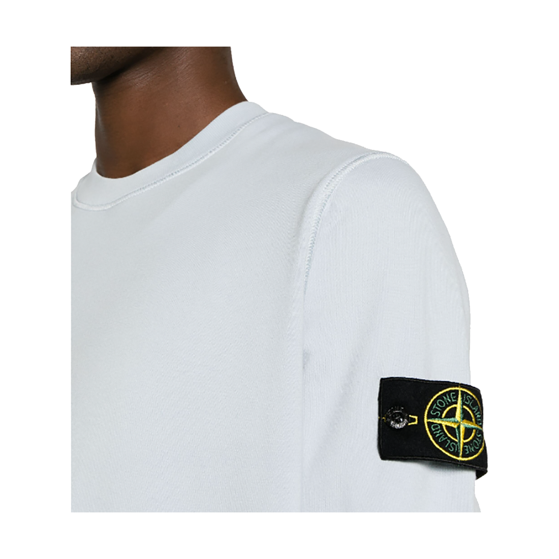 STONE ISLAND LOGO PATCH SWEATER IN SKY BLUE