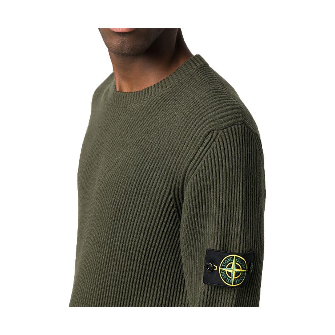 STONE ISLAND CREW NECK RIBBED WOOL JUMPER IN GREEN