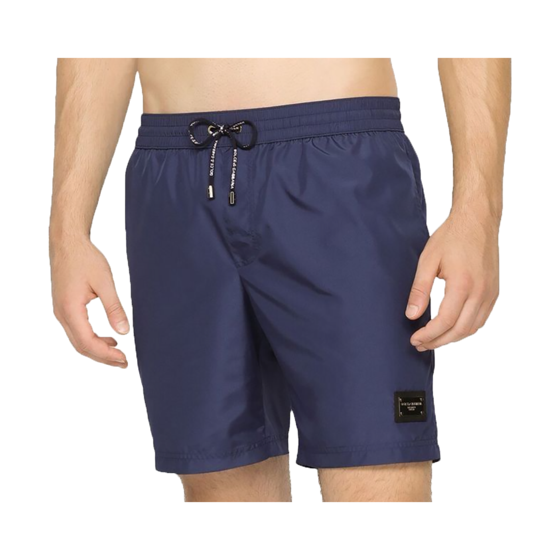 DOLCE AND GABBANA LOGO BADGE SWIM SHORTS IN BLUE