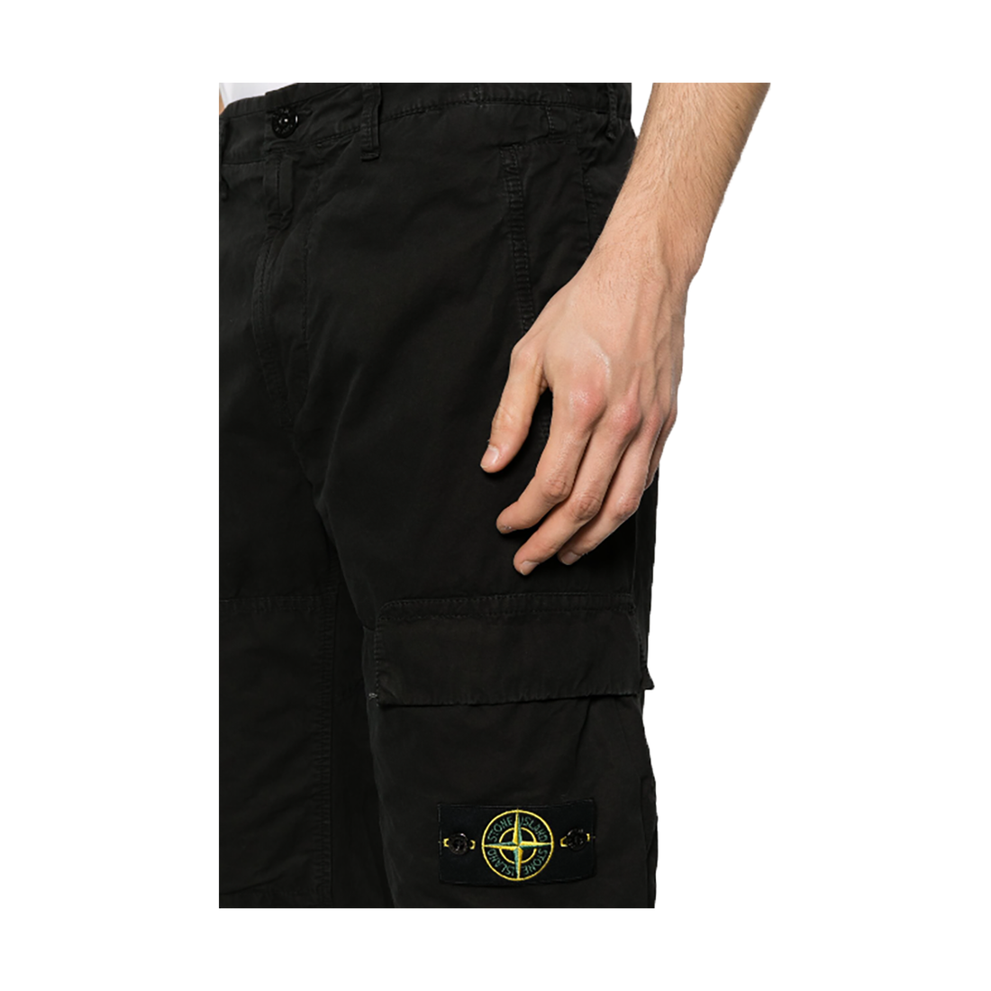 STONE ISLAND LOGO PATCH CARGOS IN BLACK