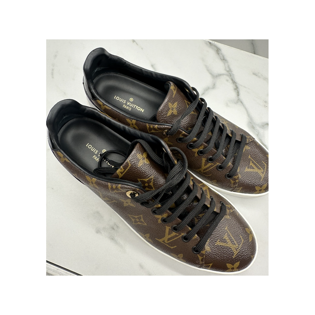 PRELOVED LOUIS VUITTON FRONT ROW LEATHER TRAINERS IN BROWN