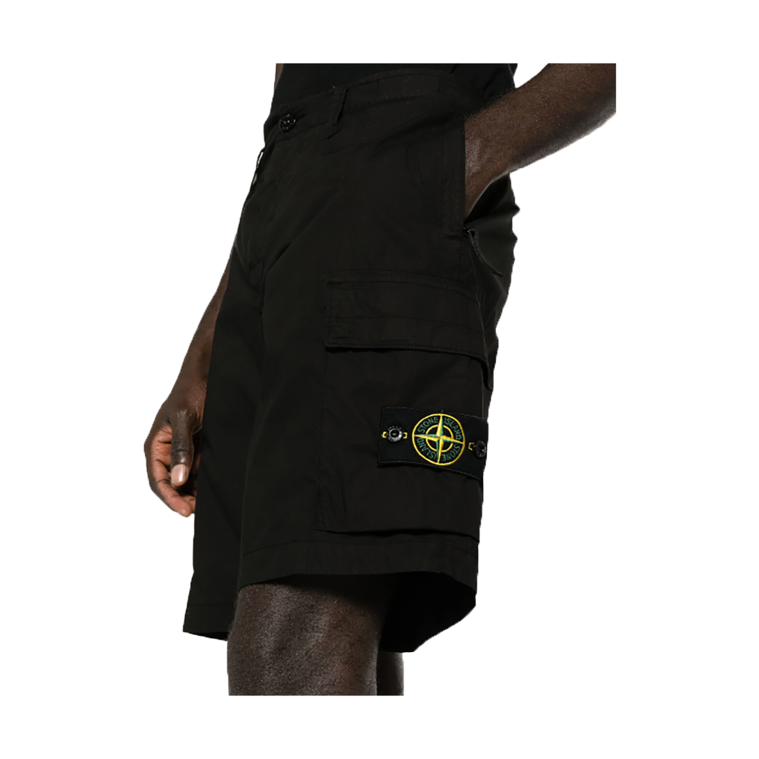 STONE ISLAND COMPASS BADGE COTTON CARGO SHORTS IN BLACK