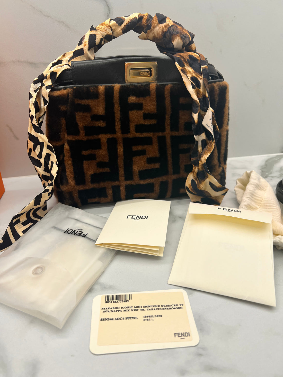 FENDI MINI PEEKABOO SHEARLING HANDBAG