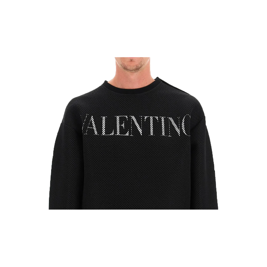 VALENTINO MESH LOGO PRINT SWEATER IN BLACK