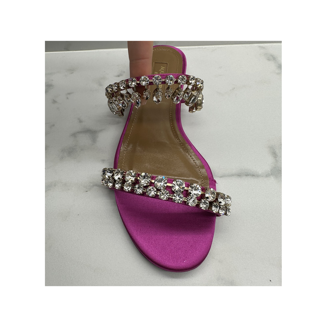 AQUAZZARA PRELOVED CRYSTAL FLAT SANDALS IN PINK