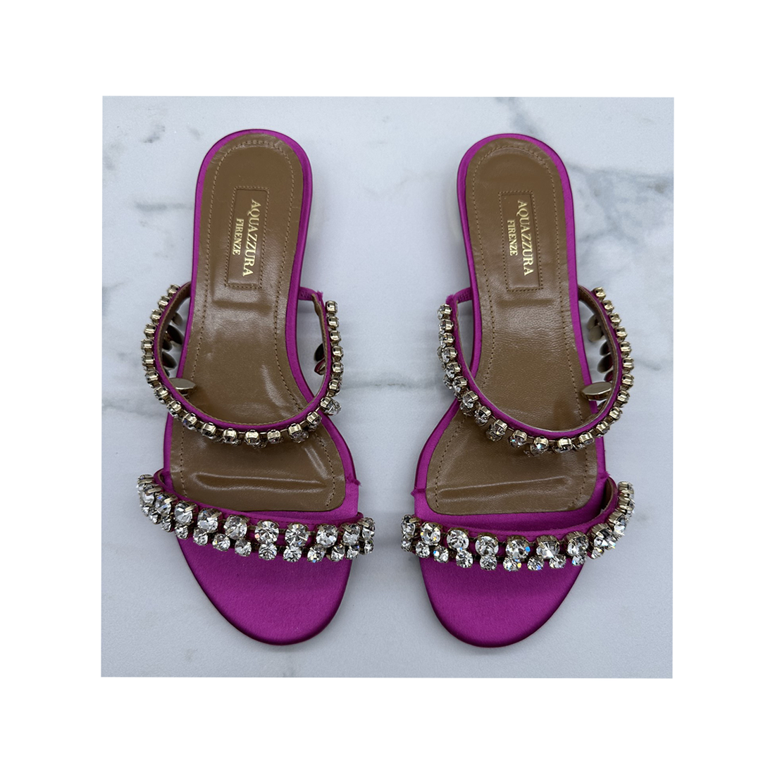 AQUAZZARA PRELOVED CRYSTAL FLAT SANDALS IN PINK