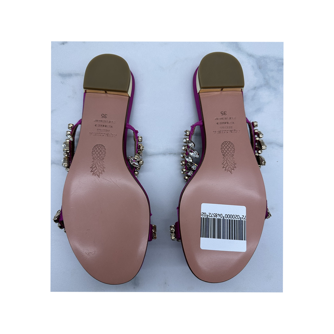 AQUAZZARA PRELOVED CRYSTAL FLAT SANDALS IN PINK