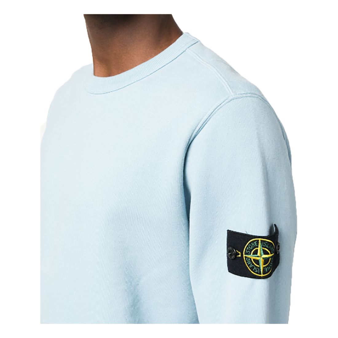 STONE ISLAND BRUSHED COTTON SWEATER IN LIGHT BLUE