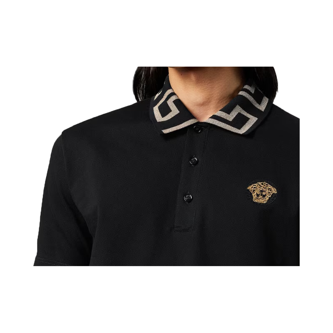 VERSACE GRECA SHORT SLEEVE POLO IN BLACK