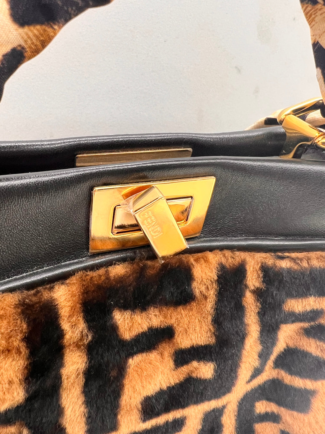 FENDI MINI PEEKABOO SHEARLING HANDBAG