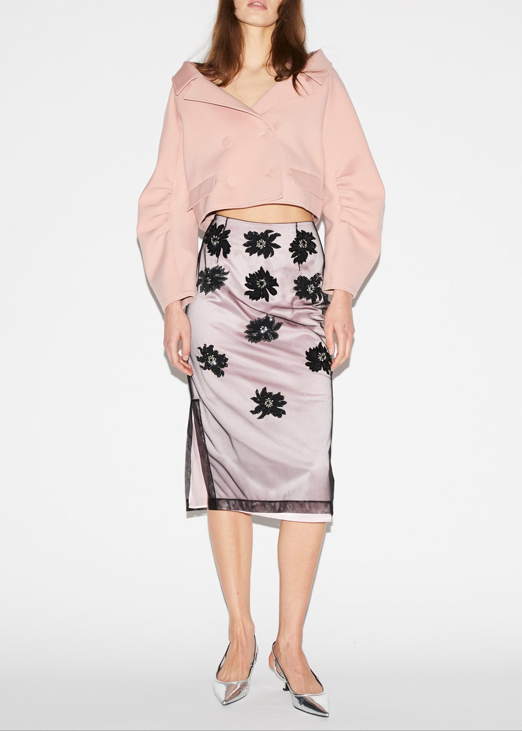 LEJA SKIRT PINK BLACK EMBROIDERED TULLE